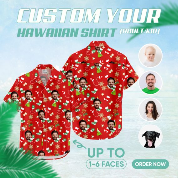 Men's Christmas Hawaiian shirt with festive Santa and tropical design
