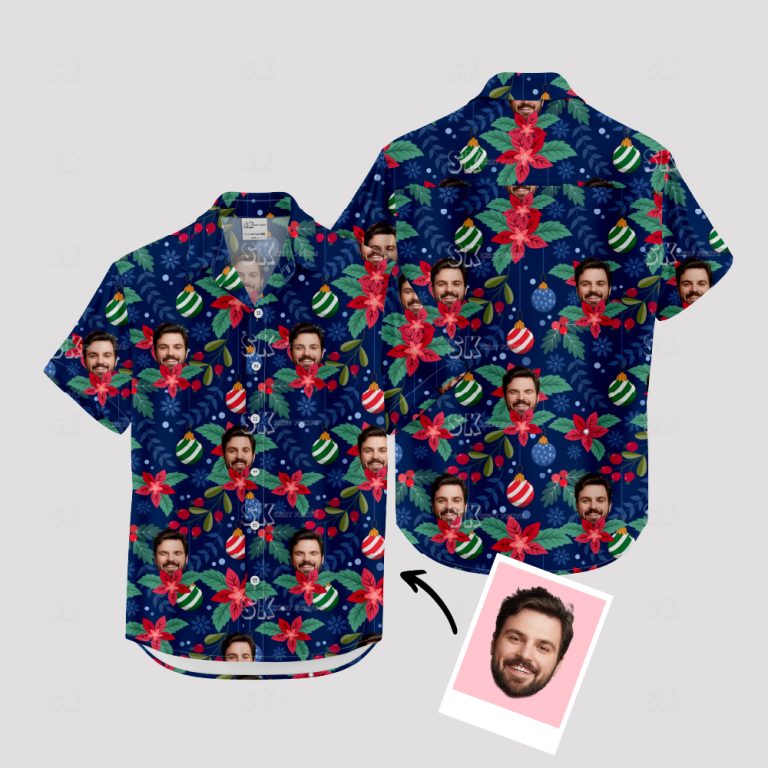 Christmas Hawaiian Shirts Men Custom Photo Holiday Beach Vacation Wear