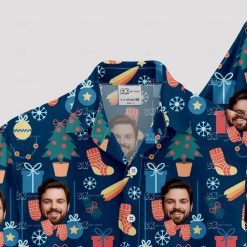 Colorful christmas tiki shirt with festive Hawaiian holiday design