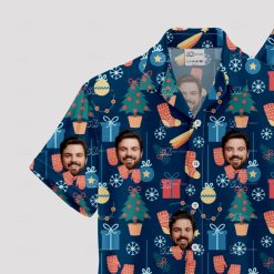 Colorful christmas tiki shirt with festive Hawaiian holiday design