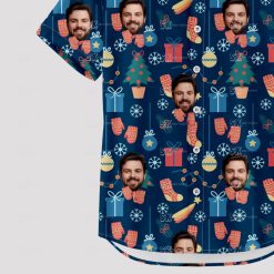 Colorful christmas tiki shirt with festive Hawaiian holiday design