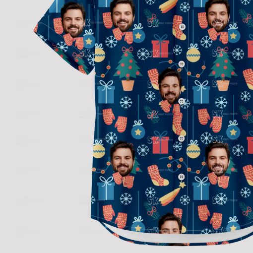 Colorful christmas tiki shirt with festive Hawaiian holiday design