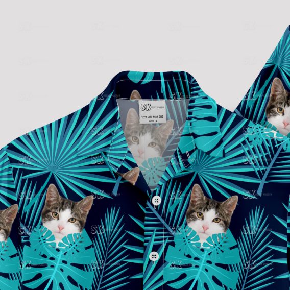 Colorful custom Hawaiian shirt with cat face print