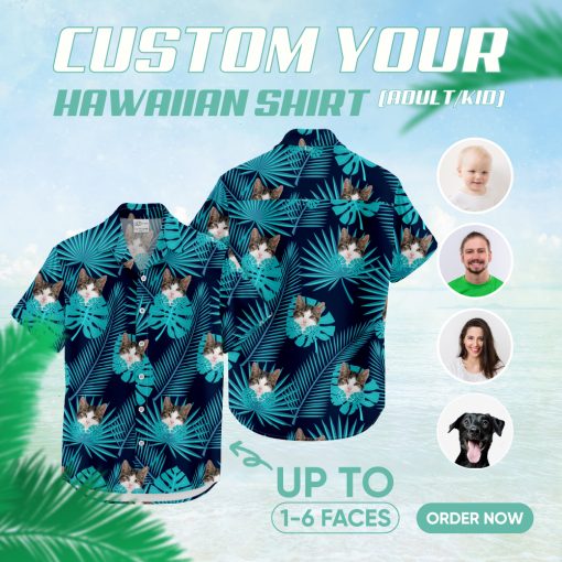 Colorful custom Hawaiian shirt with cat face print