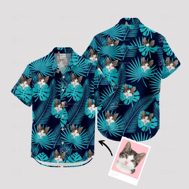 Custom Cat Hawaiian Shirt – Tropical Cat Face Photo Print Vacation Wear