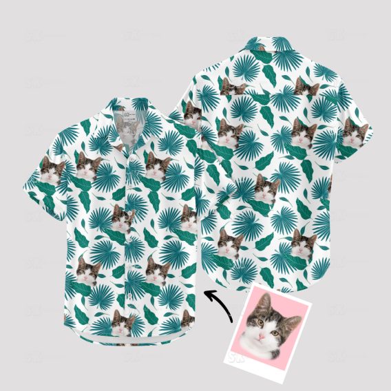 Custom cat Hawaiian shirt with unique cat face design for vacations