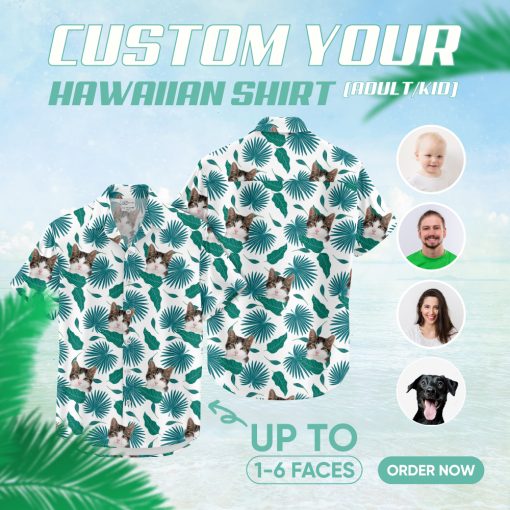Custom cat Hawaiian shirt with unique cat face design for vacations