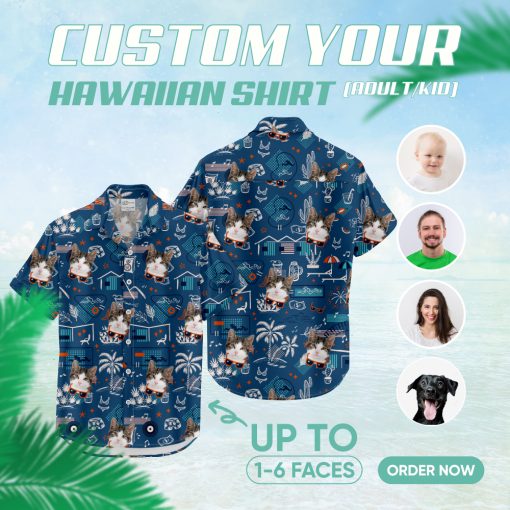 Custom cat hawaiian shirt with vibrant tropical print and cat faces