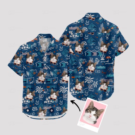 Custom cat hawaiian shirt with vibrant tropical print and cat faces