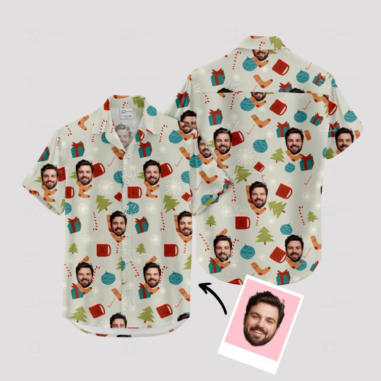 Funny Christmas Hawaiian Shirts – Custom Photo Holiday Party Beach Wear