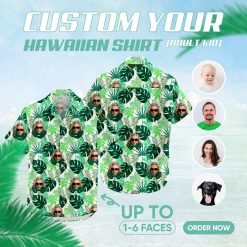 women's Hawaiian shirt with tropical print and custom face design