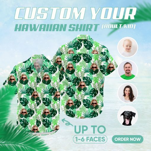 women's Hawaiian shirt with tropical print and custom face design