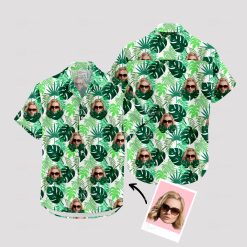 women's Hawaiian shirt with tropical print and custom face design