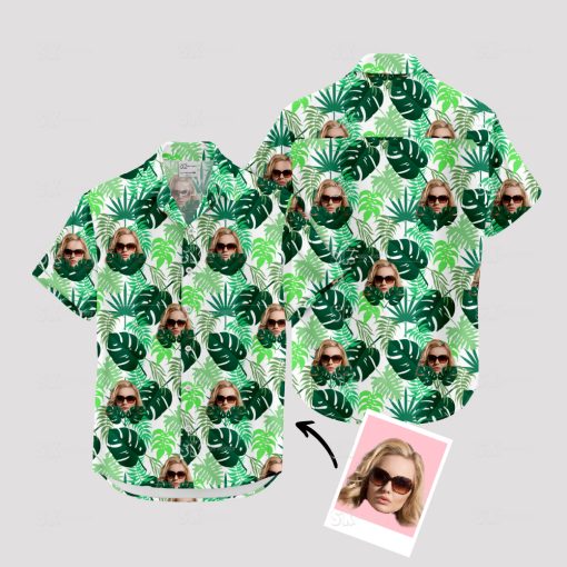 women's Hawaiian shirt with tropical print and custom face design