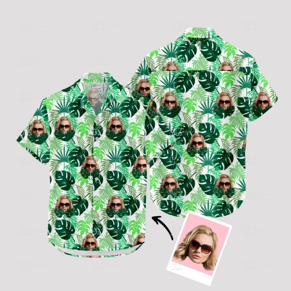 women's Hawaiian shirt with tropical print and custom face design