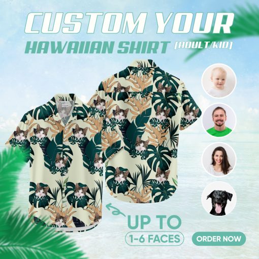 Custom cat face Hawaiian shirt for men and women beachwear