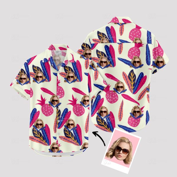 Hawaiian Shirt Women Outfit – Tropical Face Print Button Up for Luau Parties