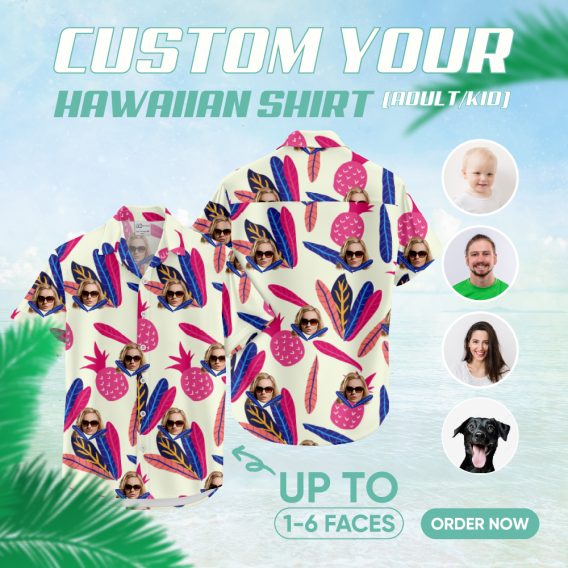 Hawaiian shirt for women with custom face print, tropical style