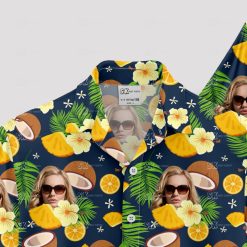 Colorful hawaiian shirt for women with face pattern, tropical style