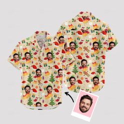 Colorful Hawaiian style Christmas shirt with festive holiday patterns