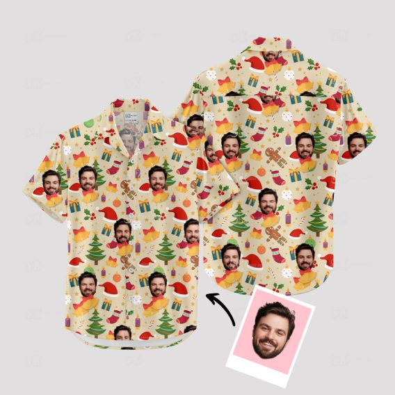 Colorful Hawaiian style Christmas shirt with festive holiday patterns