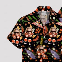 Black Hawaiian shirt for women with decorative face print design