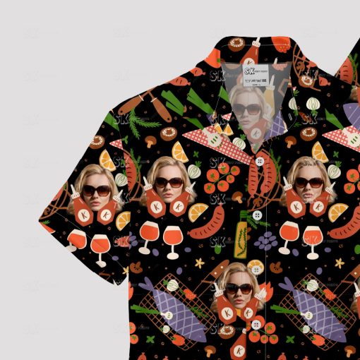 Black Hawaiian shirt for women with decorative face print design