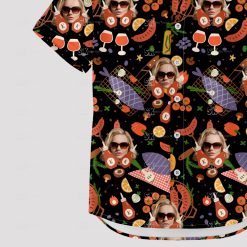 Black Hawaiian shirt for women with decorative face print design