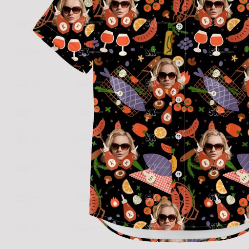 Black Hawaiian shirt for women with decorative face print design