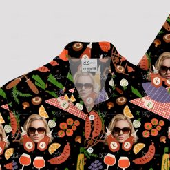 Black Hawaiian shirt for women with decorative face print design