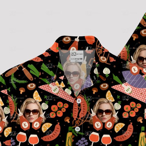 Black Hawaiian shirt for women with decorative face print design