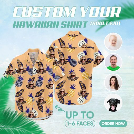 Hawaiian women top with tropical fruits and custom face print