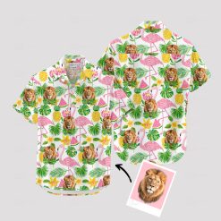 White lion Hawaiian shirt featuring vibrant lion print design