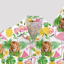 White lion Hawaiian shirt featuring vibrant lion print design