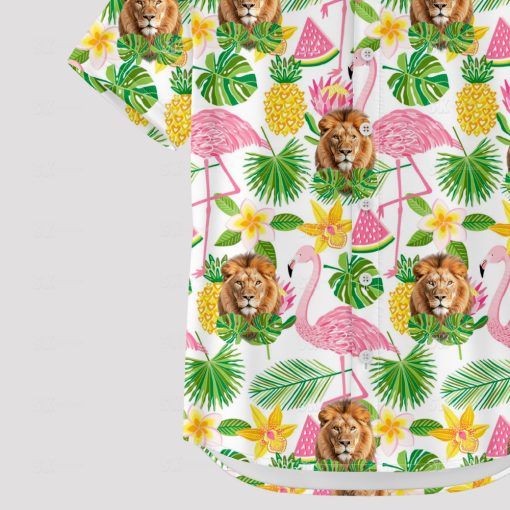 White lion Hawaiian shirt featuring vibrant lion print design