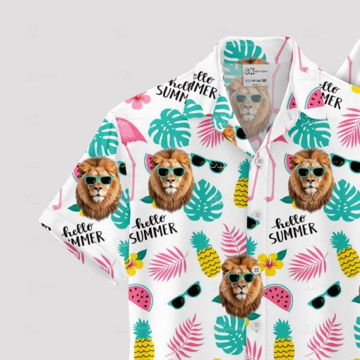 Mens lion king hawaiian shirt with white tropical lion print