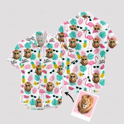 Mens lion king hawaiian shirt with white tropical lion print