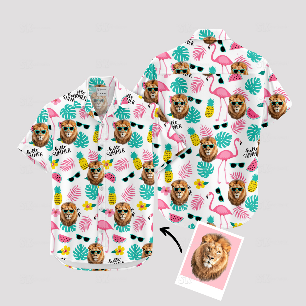 Lion King Hawaiian Shirt for Men – Tropical White Lion Print Summer Top