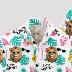 Mens lion king hawaiian shirt with white tropical lion print