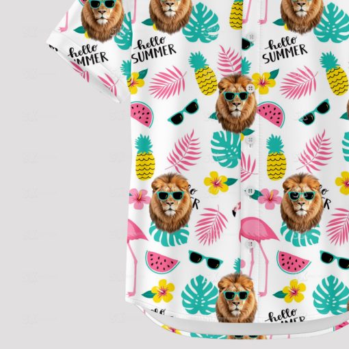 Mens lion king hawaiian shirt with white tropical lion print
