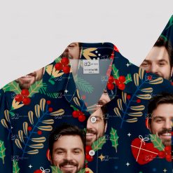 Men's black Christmas Hawaiian shirt with festive holiday design