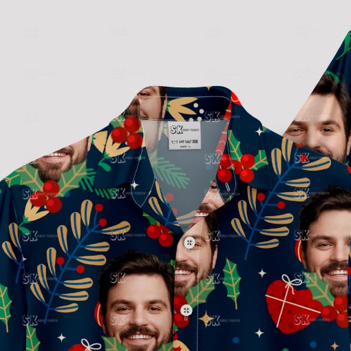 Men's black Christmas Hawaiian shirt with festive holiday design