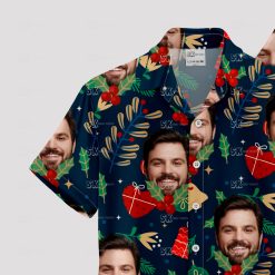 Men's black Christmas Hawaiian shirt with festive holiday design