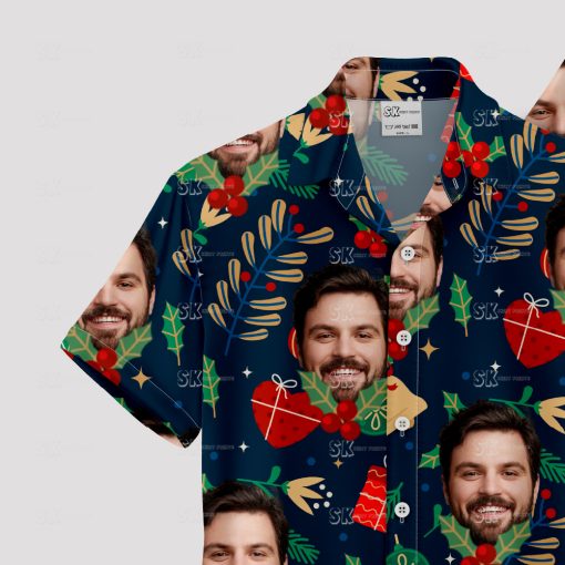 Men's black Christmas Hawaiian shirt with festive holiday design