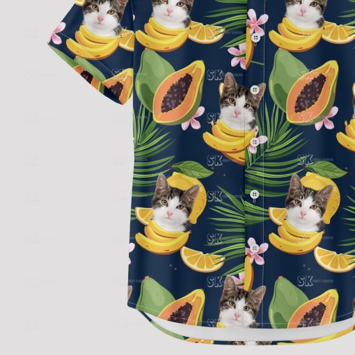 Custom mens Hawaiian shirt with cat face print, perfect for vacations