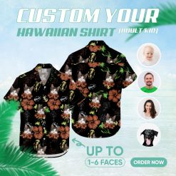 Custom cat hawaiian shirt with unique cat face print for vacations