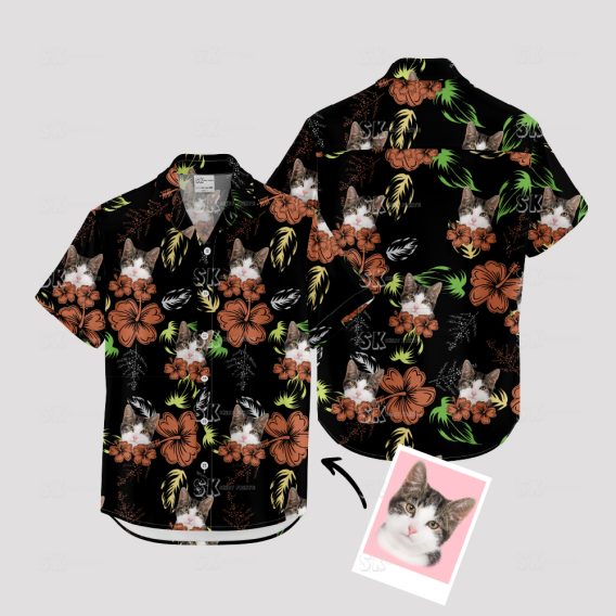 Custom cat hawaiian shirt with unique cat face print for vacations