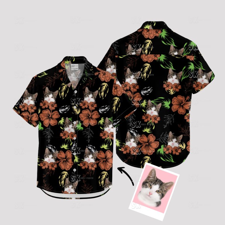 Custom Cat Hawaiian Shirt – Your Cat’s Face on Tropical Vacation Apparel