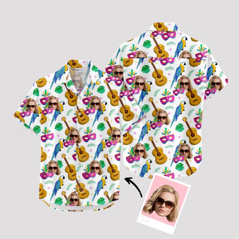 Plus Size Hawaiian Shirts Women Face Print Custom Tropical Photo Tops