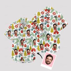 Tropical Christmas shirt with surfing Santa in Hawaiian theme
